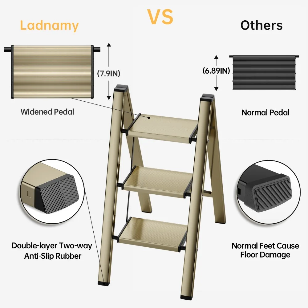 Ladnamy-Échelle pliante à 3 marches, banc d\'escalier multifonctionnel, outils télescopiques à chevrons, échelle à champagne