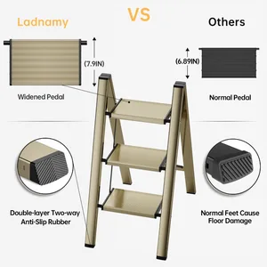 Ladnamy 3 خطوات أدوات سلم سلم الشمبانيا قابلة للطي سلم تلسكوبي متعرجة متعددة الوظائف سلم سلم مقعد أعلى 12 سلم مطبخ للمبيعات 3 خطوات - رقم 11