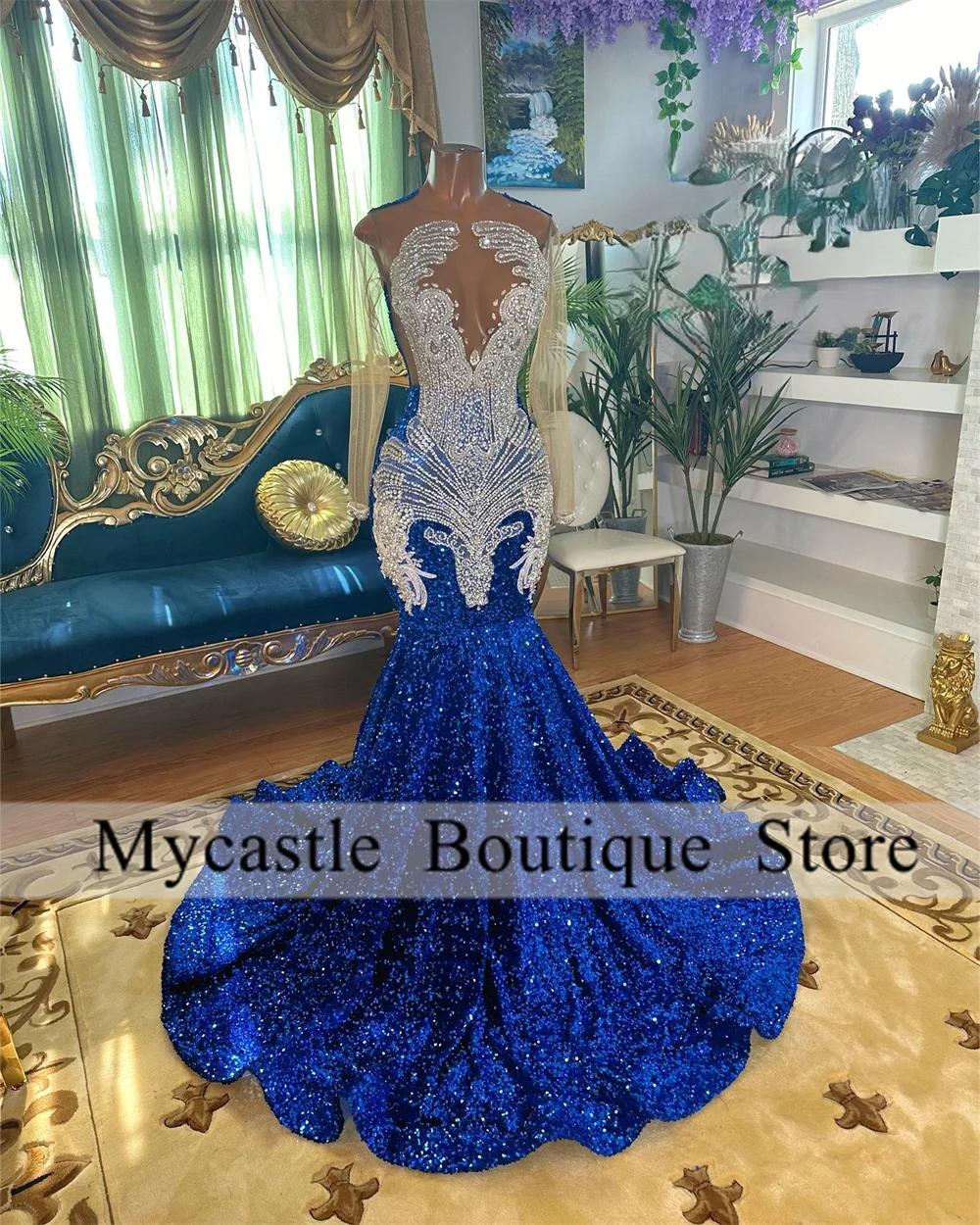 New Arrivals Red Sequins Mermaid Prom Dress 2025 For Black Girls Feathers Birthday Party Gown Side Slit Formal Dress Customized