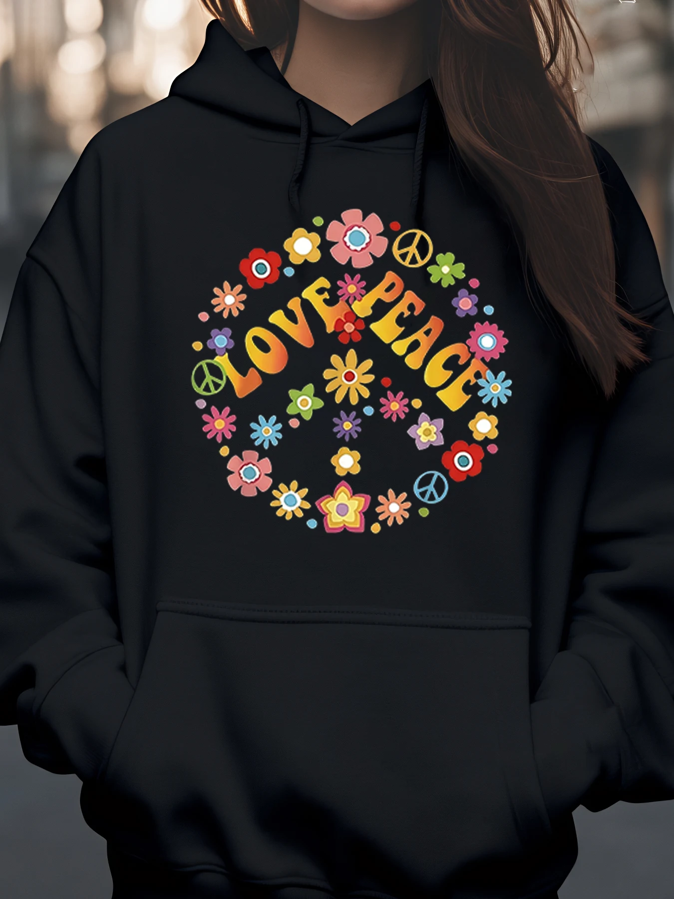 

Толстовка с принтом «Цветок мира», «Любовь, мир», весна-лето, повседневная одежда для женщин