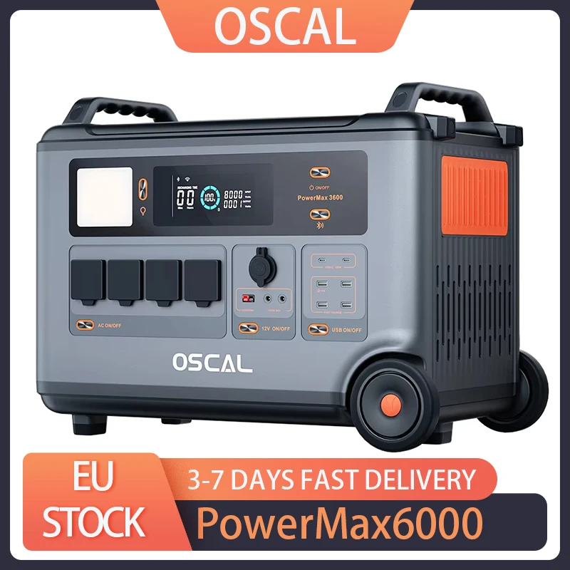 Oscal PowerMax6000 6000W Rugged Power Station 3600Wh to 57600Wh LiFePO4 Battery 14 Outlets 3500+ Life Circle Smart APP Control