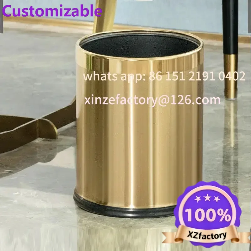 Customizable Home Kitchen Bathroom Livin Luxury Golden Dustbin Morden Trash Can Odor Proof Waste Bucket Hotel Cleaning Tools