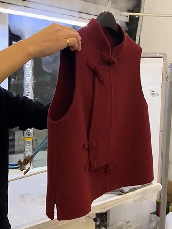 

Ele round Ne Svel Vest Women's Luxury Sle Traditional Chinese New Year Red Buttoned Autumn Winter Faion Set