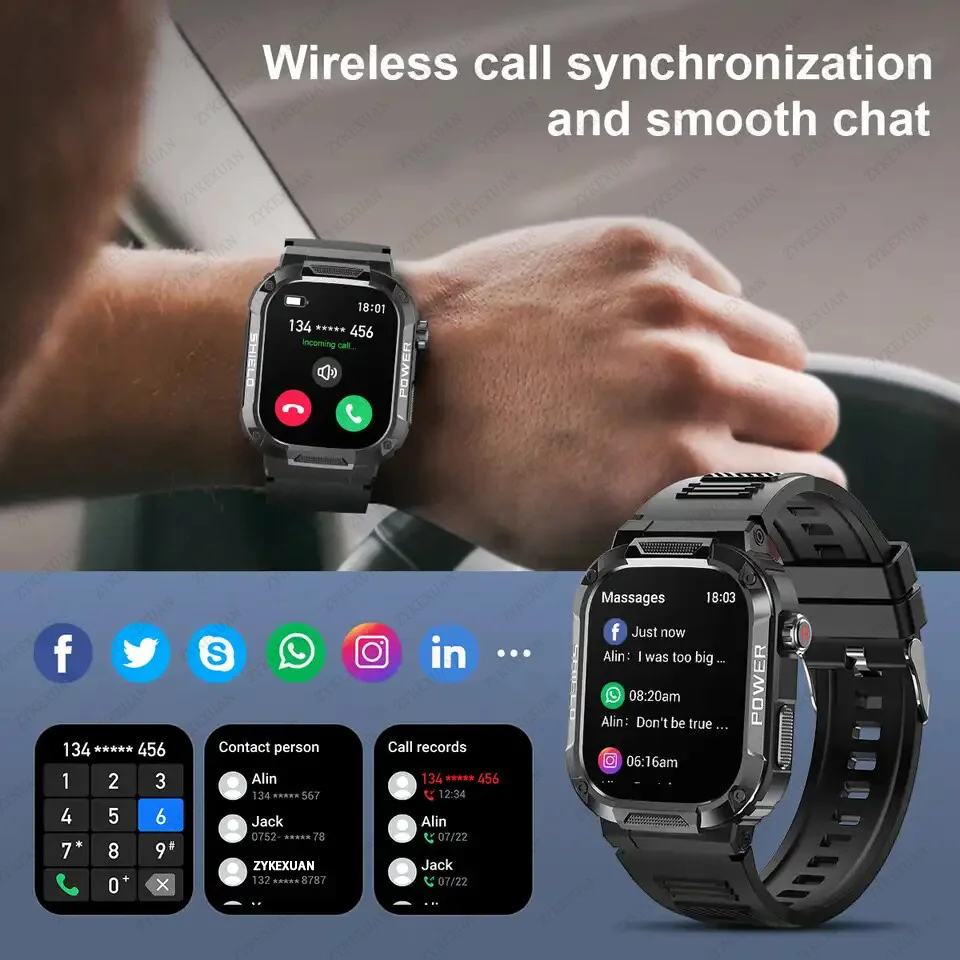 New Smart Watch Men Military Quality Outdoor Waterproof Anti Falling Anti Pressure Sport Fitness Bluetooth Call Smartwatch 2025
