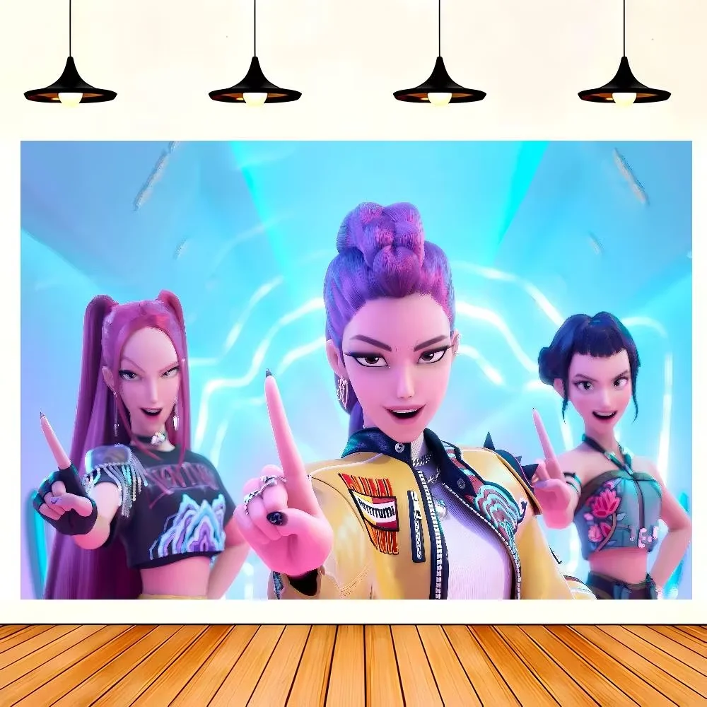 Kpops شيطان هنتي خلفية حفلة عيد ميلاد ديكور الساخن KPop فتاة شيطان هنتي خلفية ملصق عيد ميلاد الأطفال كابينة تصوير الدعامة