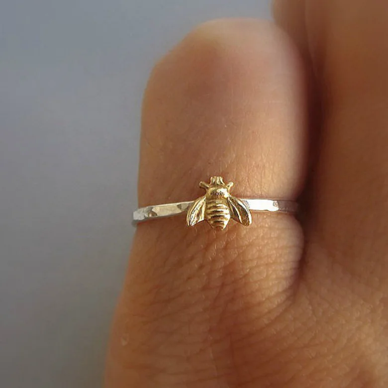 S925 sterling silver ring hot-selling new little bee ring, women's fresh gold color separation ring