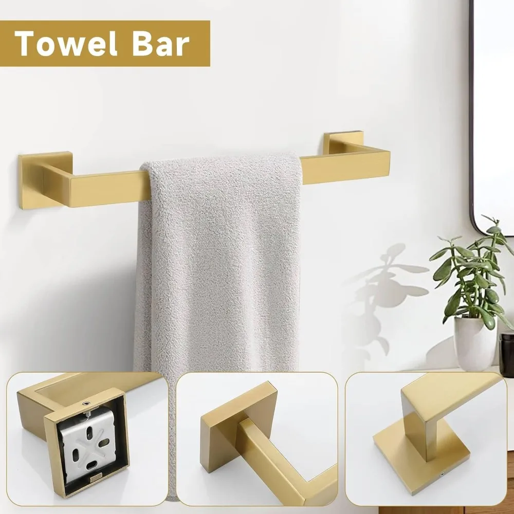 Set di accessori per il bagno - Set portasciugamani e portasciugamani da 10 pezzi in oro spazzolato, acciaio inossidabile SUS304, resistente alla ruggine