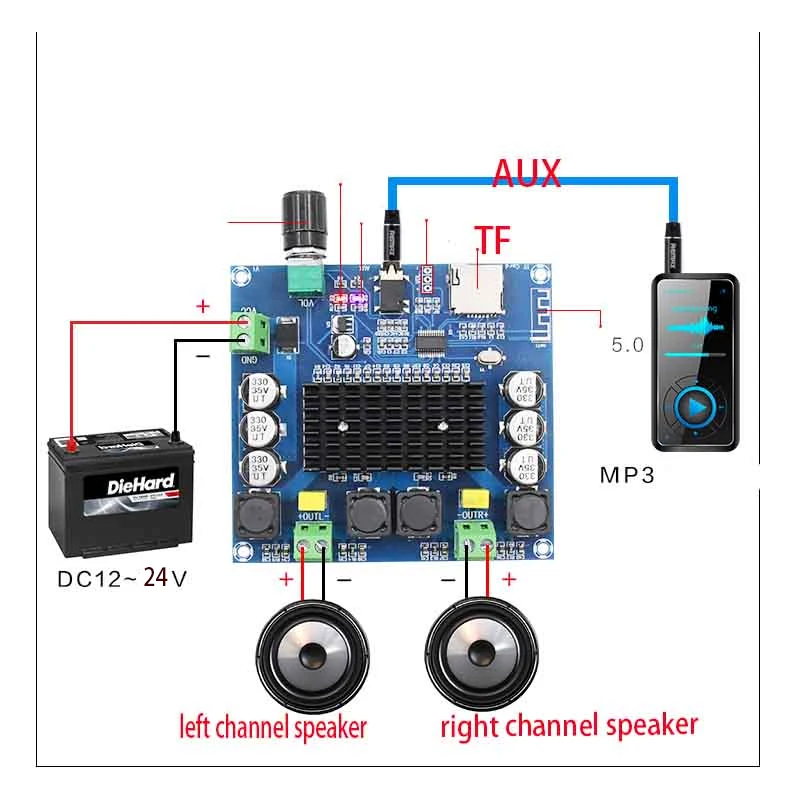 KYYSLB 50W*2 Bluetooth Amplifier Board TPA3116 XH-A314 Digital Amplificador Board Support TF Card AUX Synchronous Input