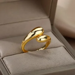 Roestvrijstalen Gladde Dubbele Bal Kralen Ringen Voor Vrouw Open Gouden Kleur Geometrische Bruidspaar Ringen Esthetische Sieraden Geschenk