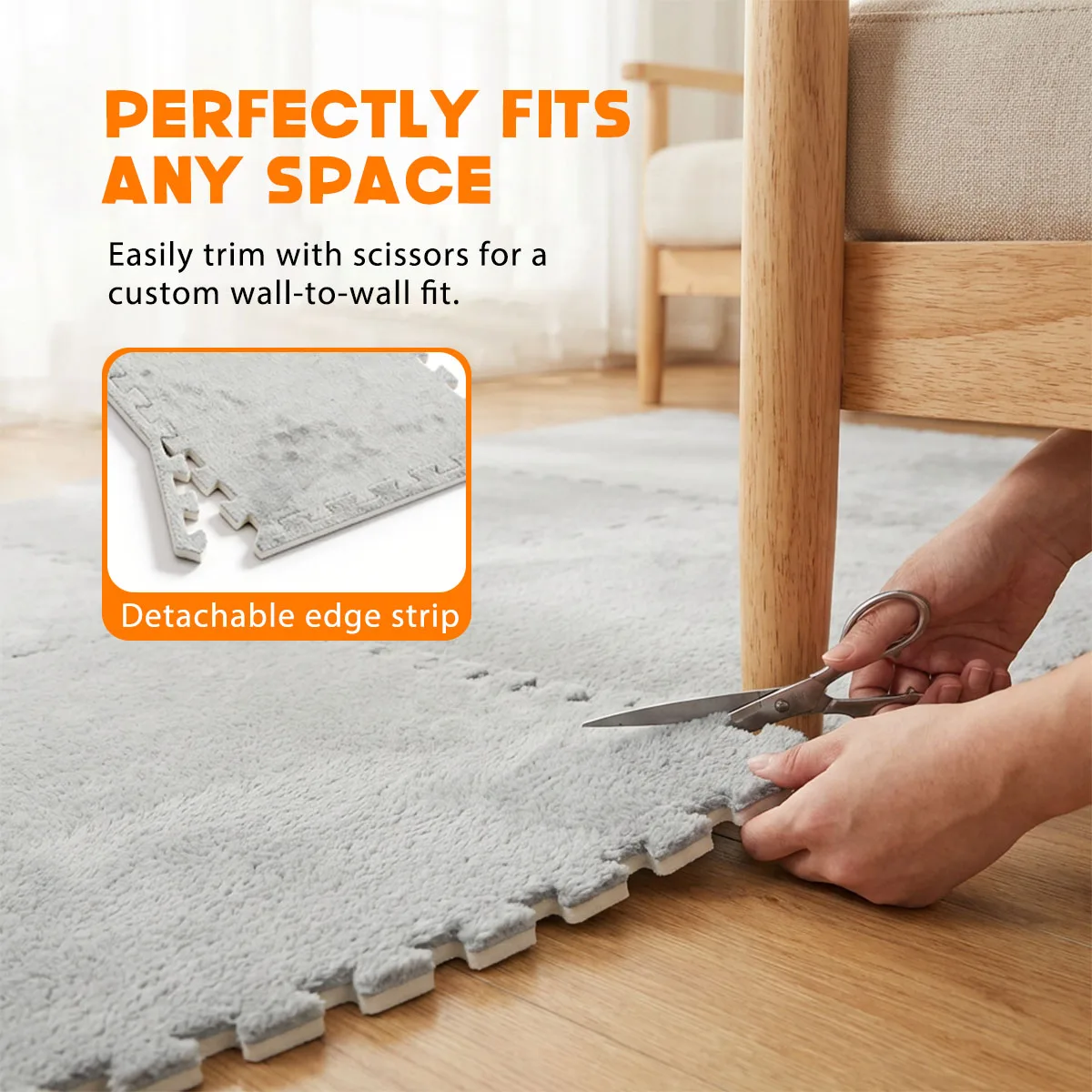 Soft Fuzzy Interlocking Foam Play Mat, 30x30cm Plush Puzzle Floor Tiles, 1cm Thick Washable Noise Reduction Non Slip Rug Tiles for Kids Playroom Bedroom Apartment Pet Area view 6