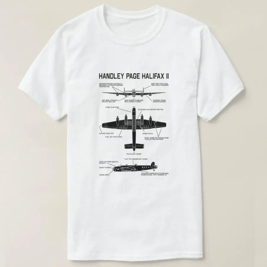 Halifax Bomber WW2 Plane Infographic Silhouettes Men T-Shirt Short Sleeve Casual 100% Cotton O-Neck Summer Shirts