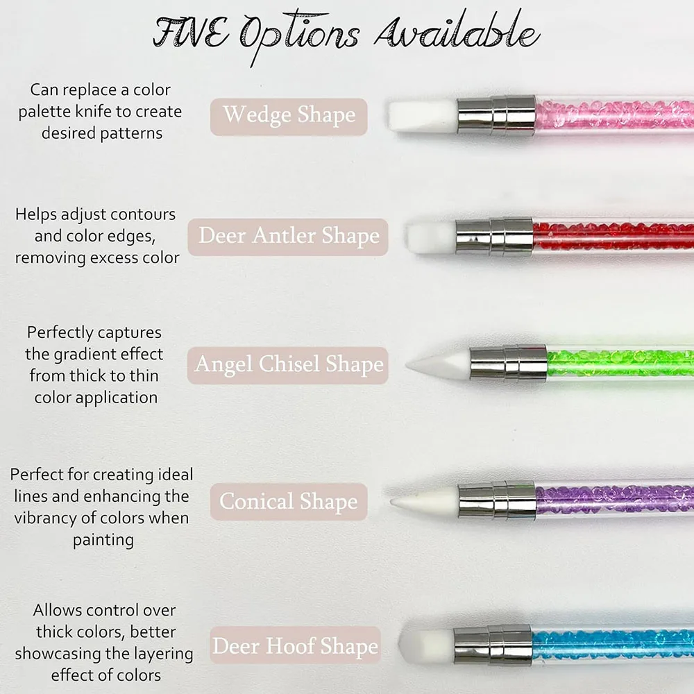 5종 세트 양면 네일 아트 펜 멀티 플라워 만들기 실리콘 브러쉬 아크릴 라인스톤 핸들 조형 도트 페인팅