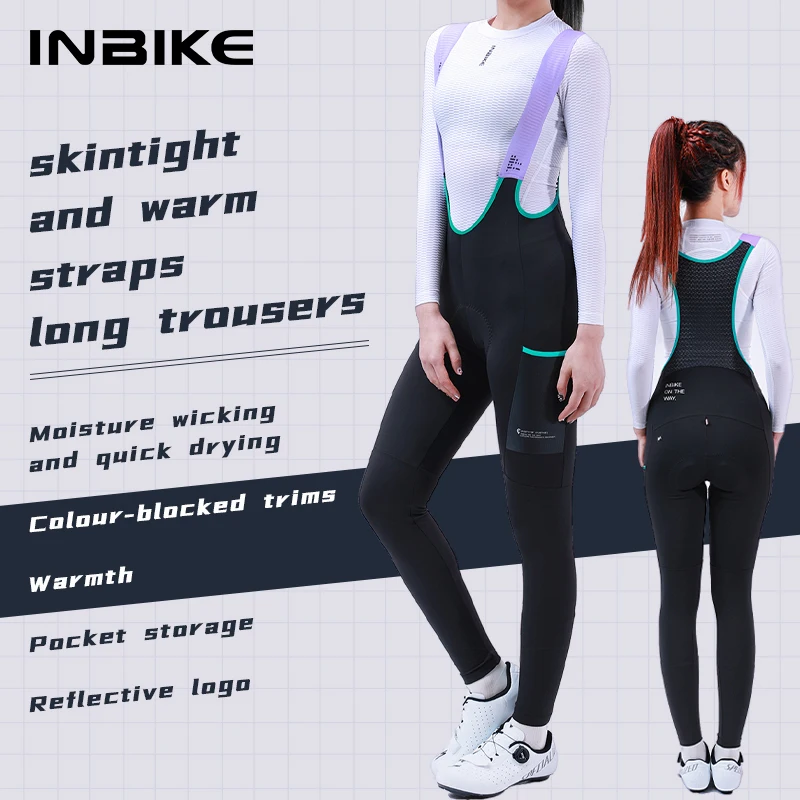 INBIKE Winter Women's Cycling Bib Pants Thermal Fleece Trousers Winter Leggings With Pad To Keep Warm Mountain Bike Pants 사이클링