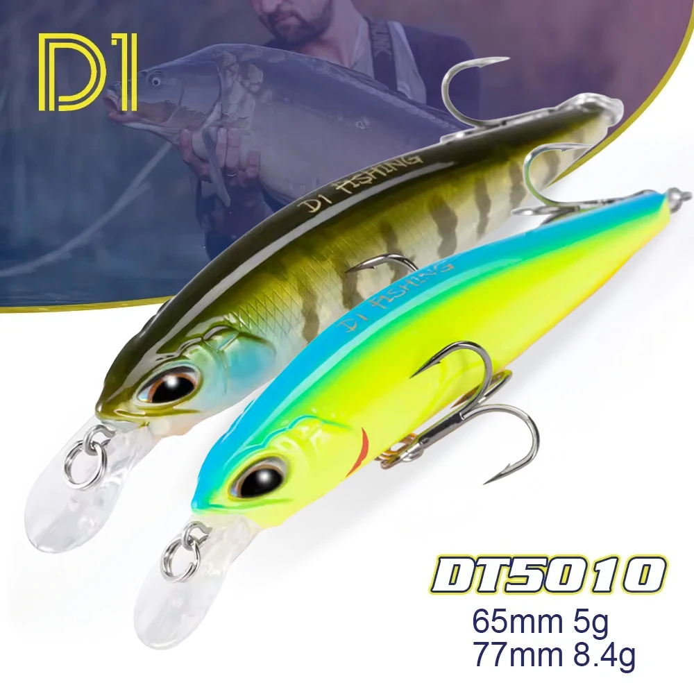 

D1 2pcs Combination Minnow Fishing Lures 65mm/5g 77mm/8.4g Sinking&Suspending Artificial Bait For Pike Bass Tackle DT5010