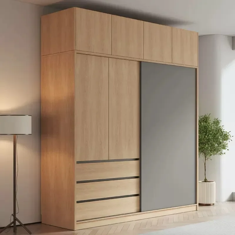 Wooden Drawers Wardrobe Storage Oganizers Sliding Door Vintage Wardrobe Simple Modern Nordic Bedroom Roupeiros Home Furniture