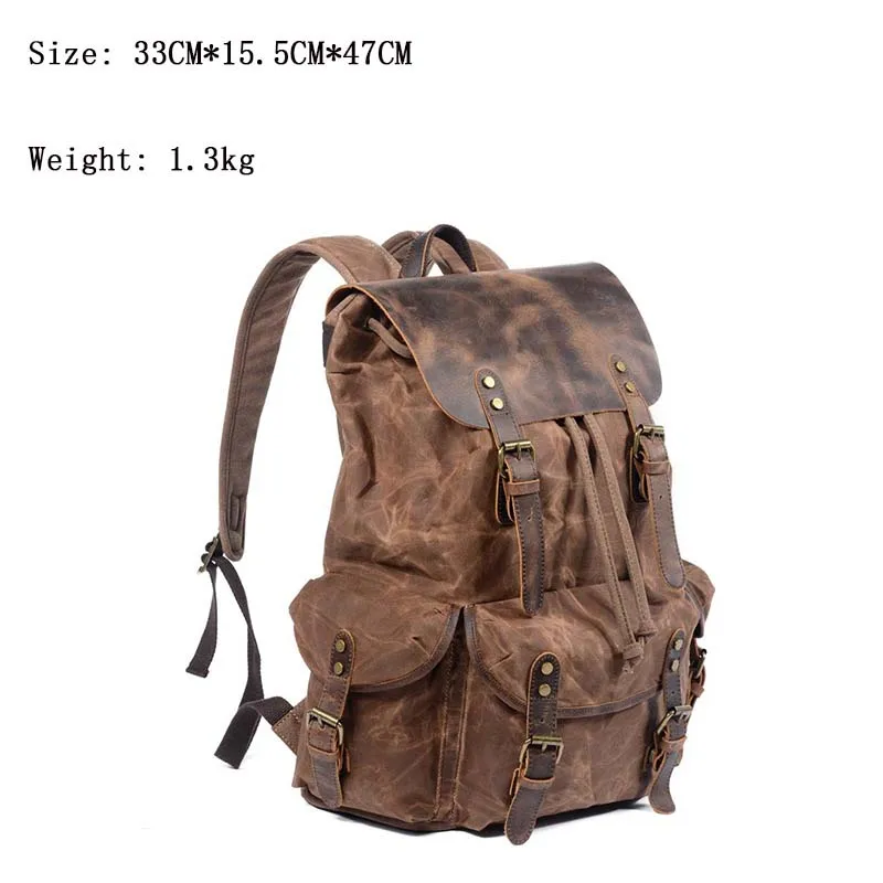Vintage Waxed Canvas Drawstring Backpack for Men Retro European American Style Large Capacity Pure Cotton Rucksack for School