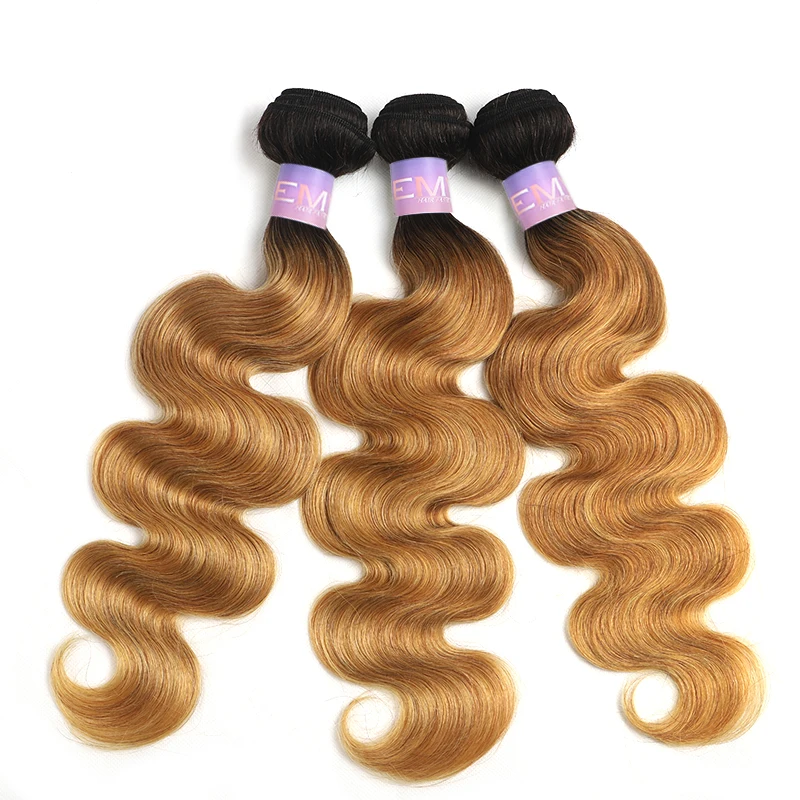 สีบลอนด์ Ombre Body Wave เส้นผมมนุษย์รวมกลุ่มกับการปิด4X4บราซิล Remy เส้นผมมนุษย์สานปิด kemy ผม