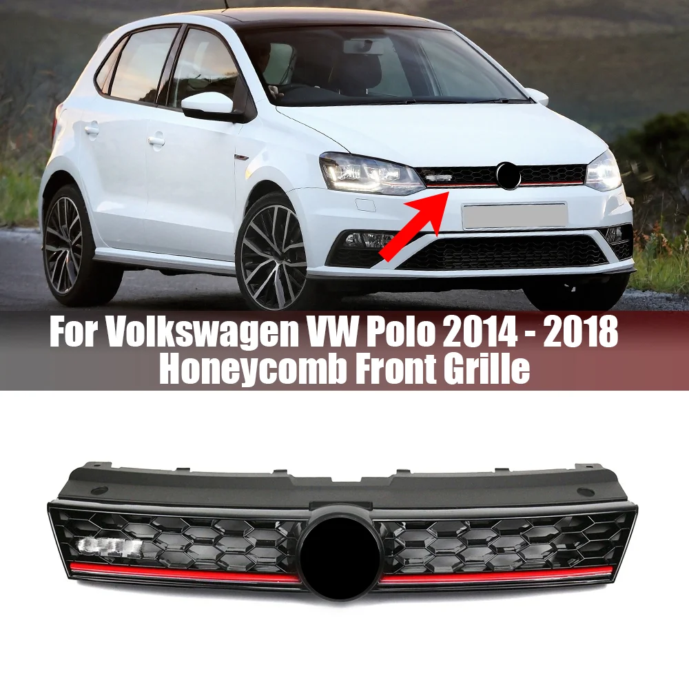 

Honeycomb Mesh Front Bumper Upper Grille For Volkswagen VW Polo 2014 2015 2016 2017 2018 GTI Style Racing Grill