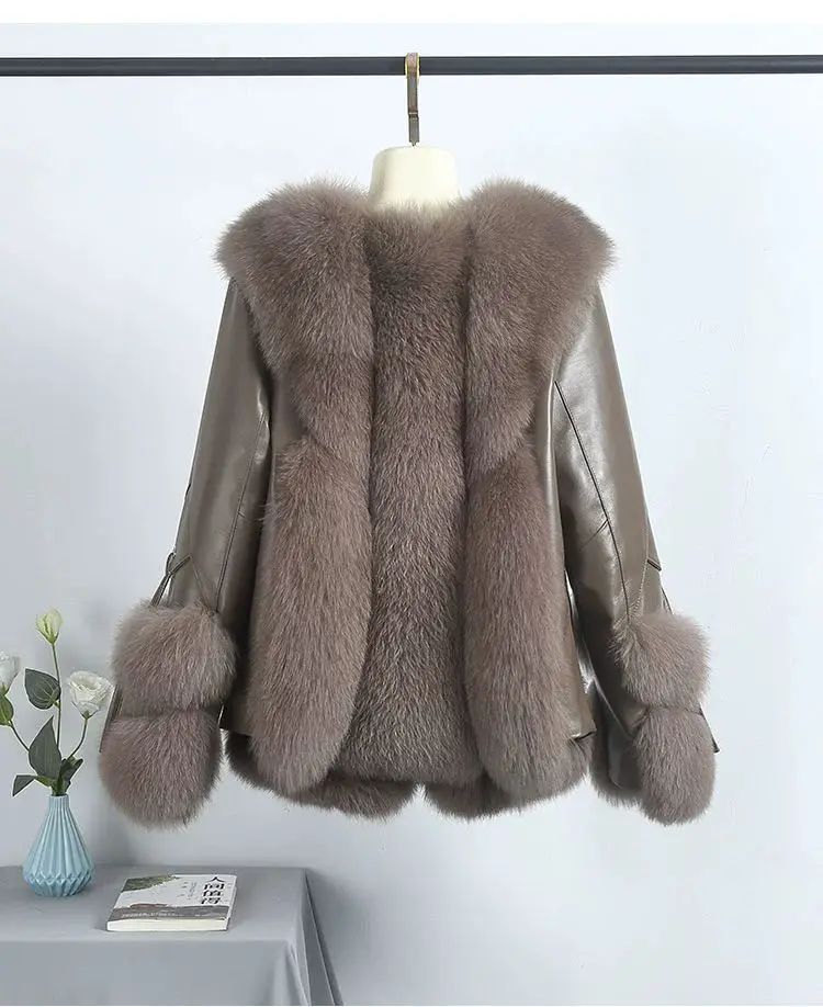 Echt fuchs Pelz mäntel mit Daunen echtes Schaffell Leder Vollleder Natur fuchs Pelz jacke Outwear Luxus Frauen 2024 Winter neu