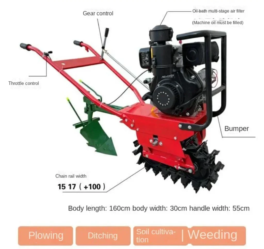 170 177 micro tiller gasoline diese ditcher plow diese cultivator multifunctional sowing and fertilization