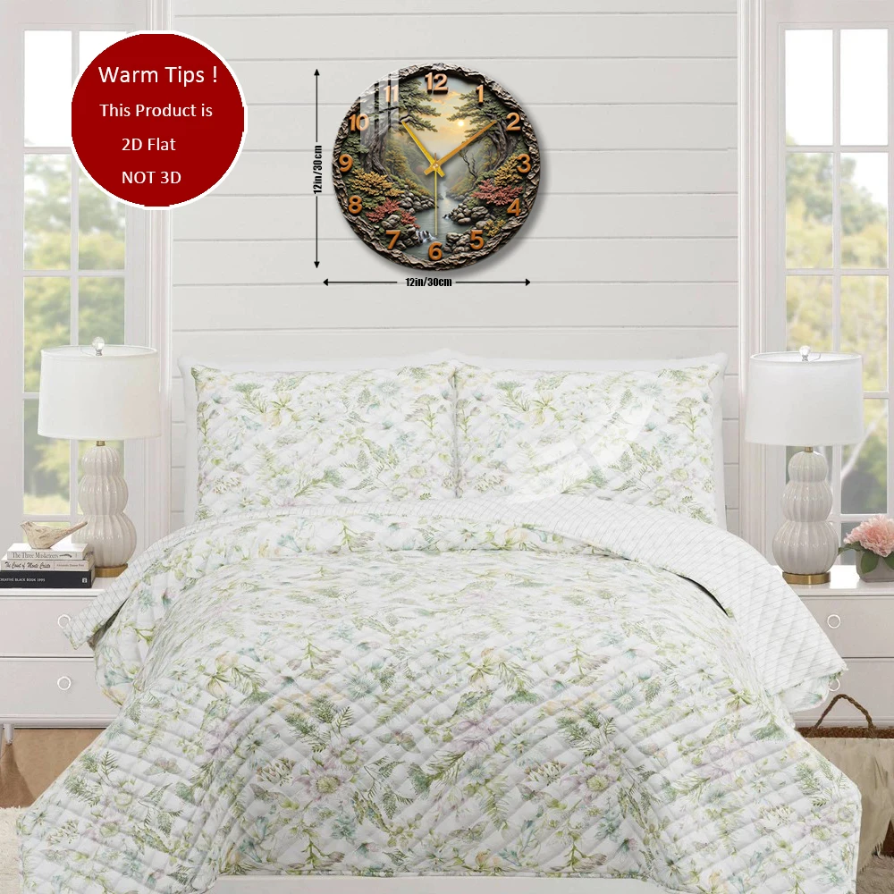 Tempered Glass Wall Clock Mountain River Scenery Clock Suitable For Wall Decor or Tabletop Display Anywhere