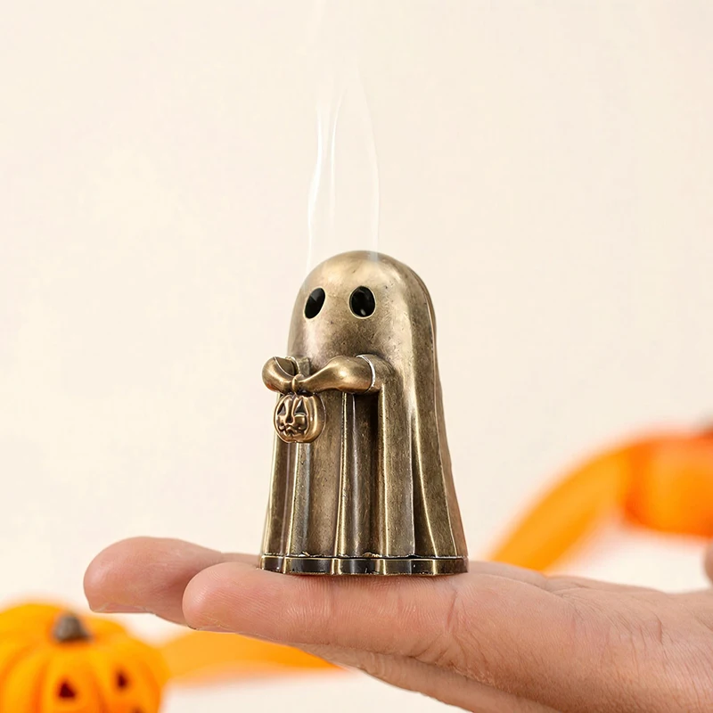 Geister-Räuchergefäß, Räucherstäbchenhalter aus Zinklegierung, Vintage-Bronze-Kürbis für Räucherstäbchen, Goth-Hexen-Schreibtischdeko, Halloween-Geschenk – Detail 5