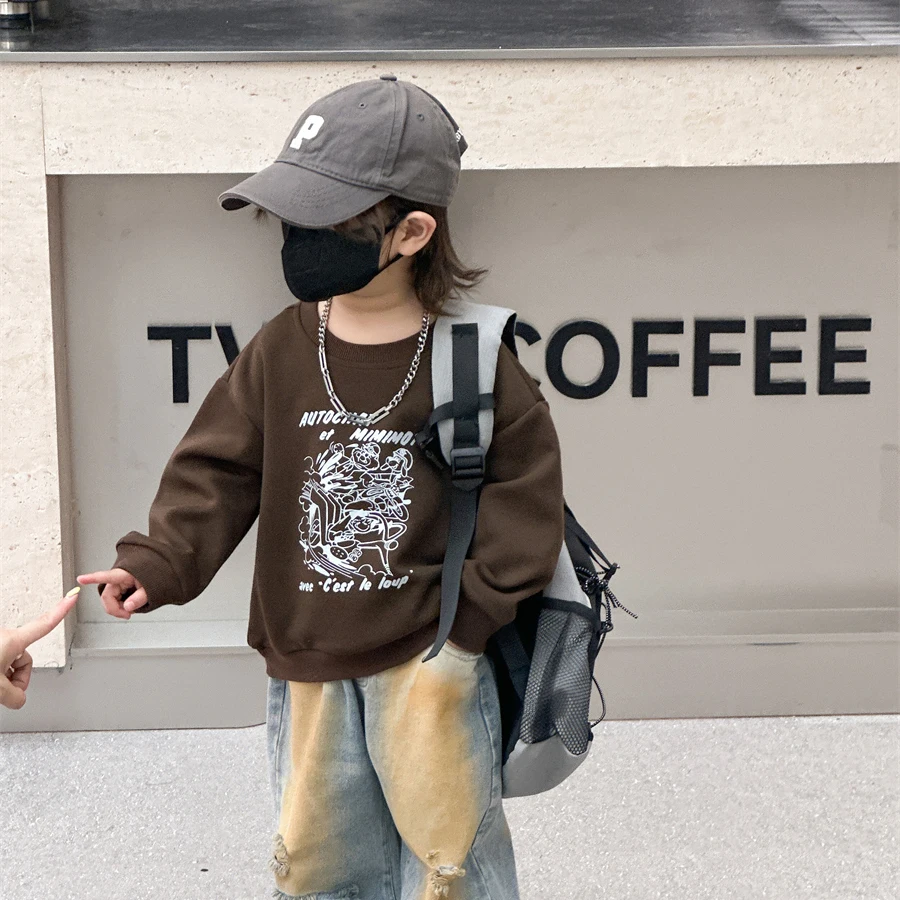 Boys fall loose boys clothes autumn Korean version of children\'s clothing 2024 new Korean print sweater baby with everything