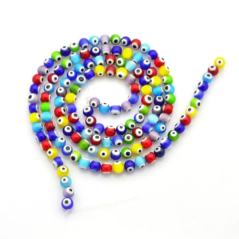 5 Strands 6mm Mixed Color Handmade Evil Eye Lampwork Round Beads