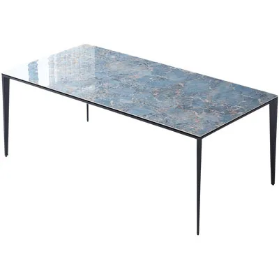 

Light dining table and chair combination Modern minimalist designer rectangular aluminum household bright plate dining table