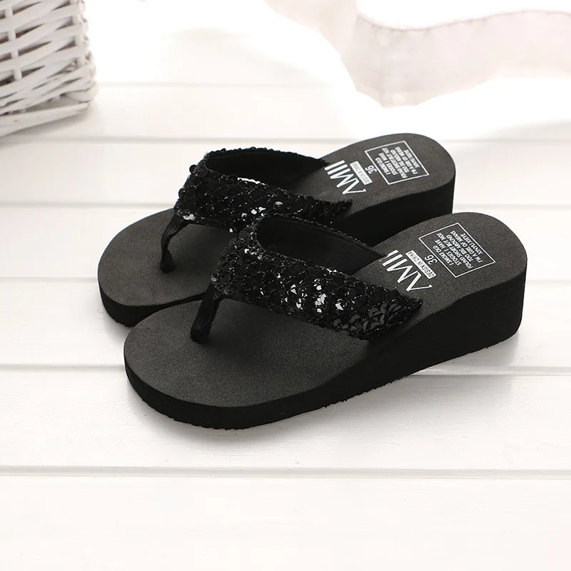 Women\'s Clip Toe Wedge Flip Flops Summer Platform Beach Sandals Woman Thick Sole High Heeled Eva Slippers Slides Pantuflas Mujer