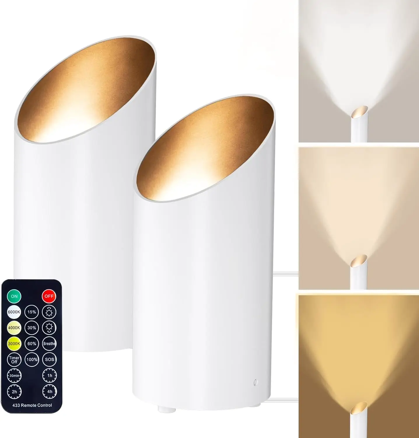 

Комплект из 2 диммируемых светодиодных напольных прожекторов с пультом ДУ, таймером и 3 цветовыми температурами для акцентного освещения внутри помещений