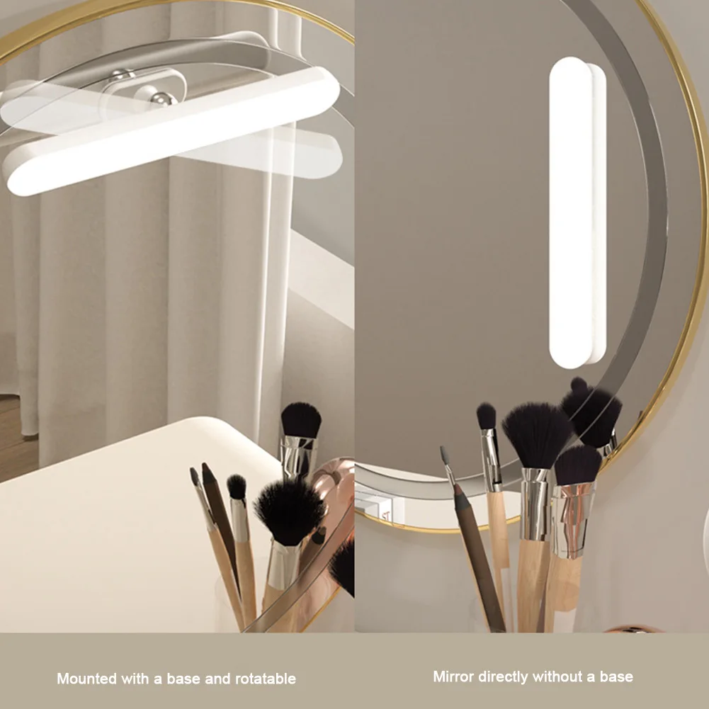 Wireless Makeup Mirror Light Battery Operated LED Eye Protection Light Adjustable Color Brightness & Angle for Home Bathroom