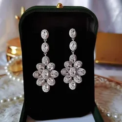 Charm Flower Diamond Dangle Earring 925 sterling silver Wedding Drop Earrings for Women Bridal Promise Engagement Party Jewelry