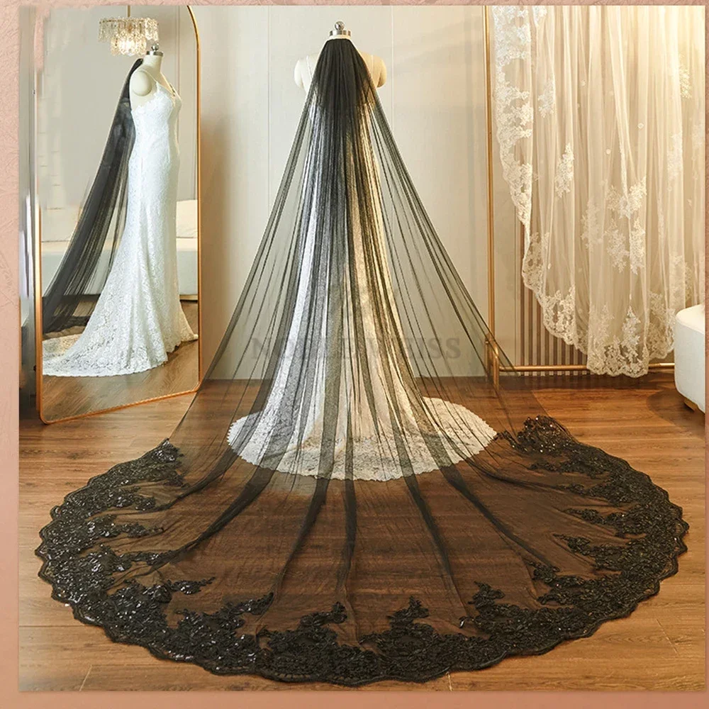 300cm Length Lace Wedding Veil 300cm Width 1T Bridal Veil Sequined Appliques Bride Veil Party Veils Customized