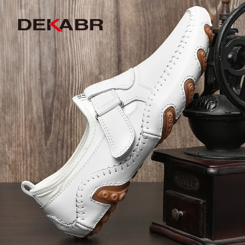 DEKABR-mocasines de piel auténtica para hombre, zapatos informales hechos a mano, suaves y cómodos, de lujo