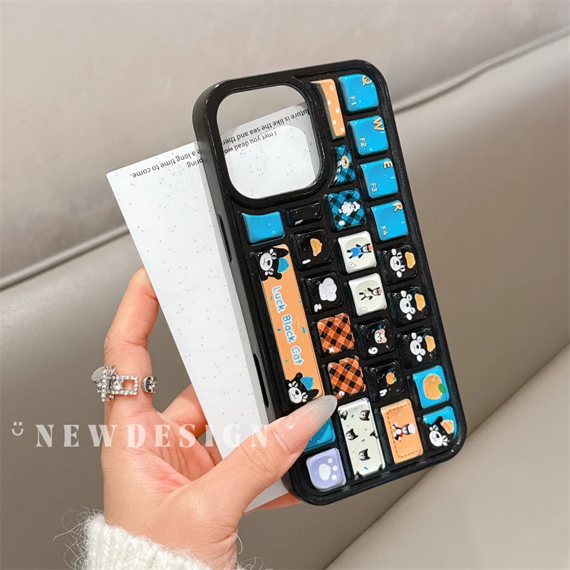 For iPhone 16 Pro Max 15 14 13 12 Pro Max 14 Plus 3D Stereoscopic Cartoon Kitty Cream Jelly Bread Keyboard Phone Case Soft Cover