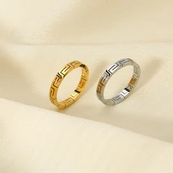 Korean Style Simple Geometric Lattice Stackable Rings 18K Gold Plated Stainless Steel Band Ring Waterproof Jewelry Gift