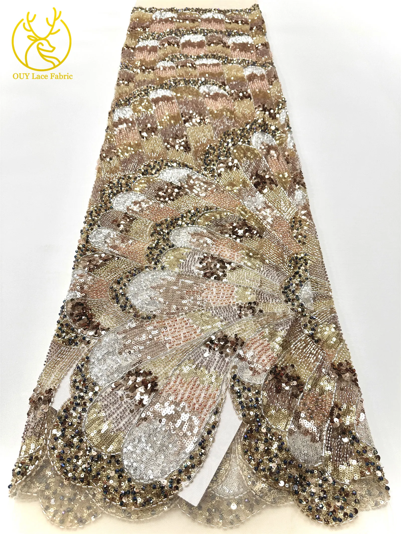 Tessuto di pizzo con paillettes in rilievo di lusso verde smeraldo 2025 Tessuto di pizzo di maglia francese nigeriano per abiti da festa da donna Materiale da cucire