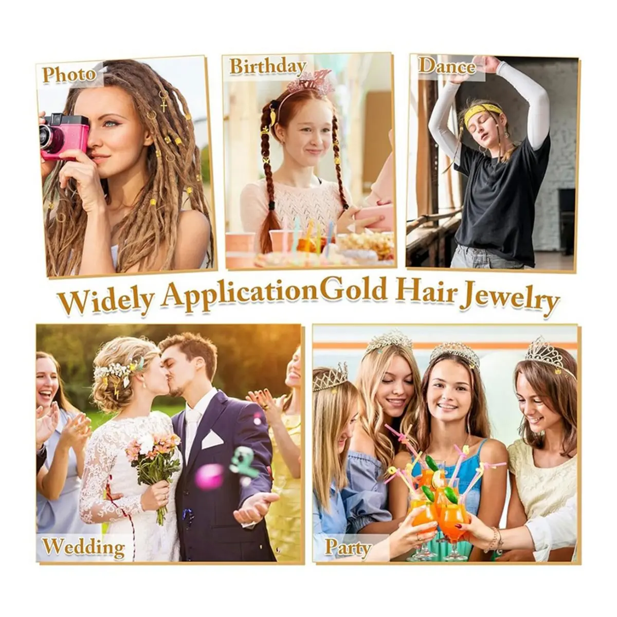 [N84R] 285PCS Gold Hair Jewelry for Braids, Gold Dreadlock Hair Accessories with Pendants Charms, Loc Jewelry for Hair