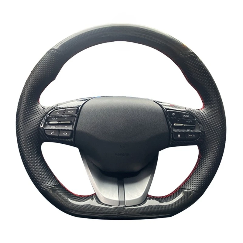 Car Steering Wheel Braid Cover For Hyundai Veloster 2019 i30 2017-2019 Elantra 2019 Hand Sewing Black Carbon Fiber Leather