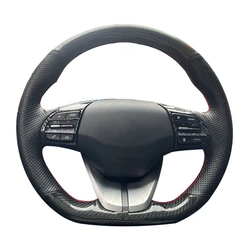 Car Steering Wheel Braid Cover For Hyundai Veloster 2019 i30 2017-2019 Elantra 2019 Hand Sewing Black Carbon Fiber Leather