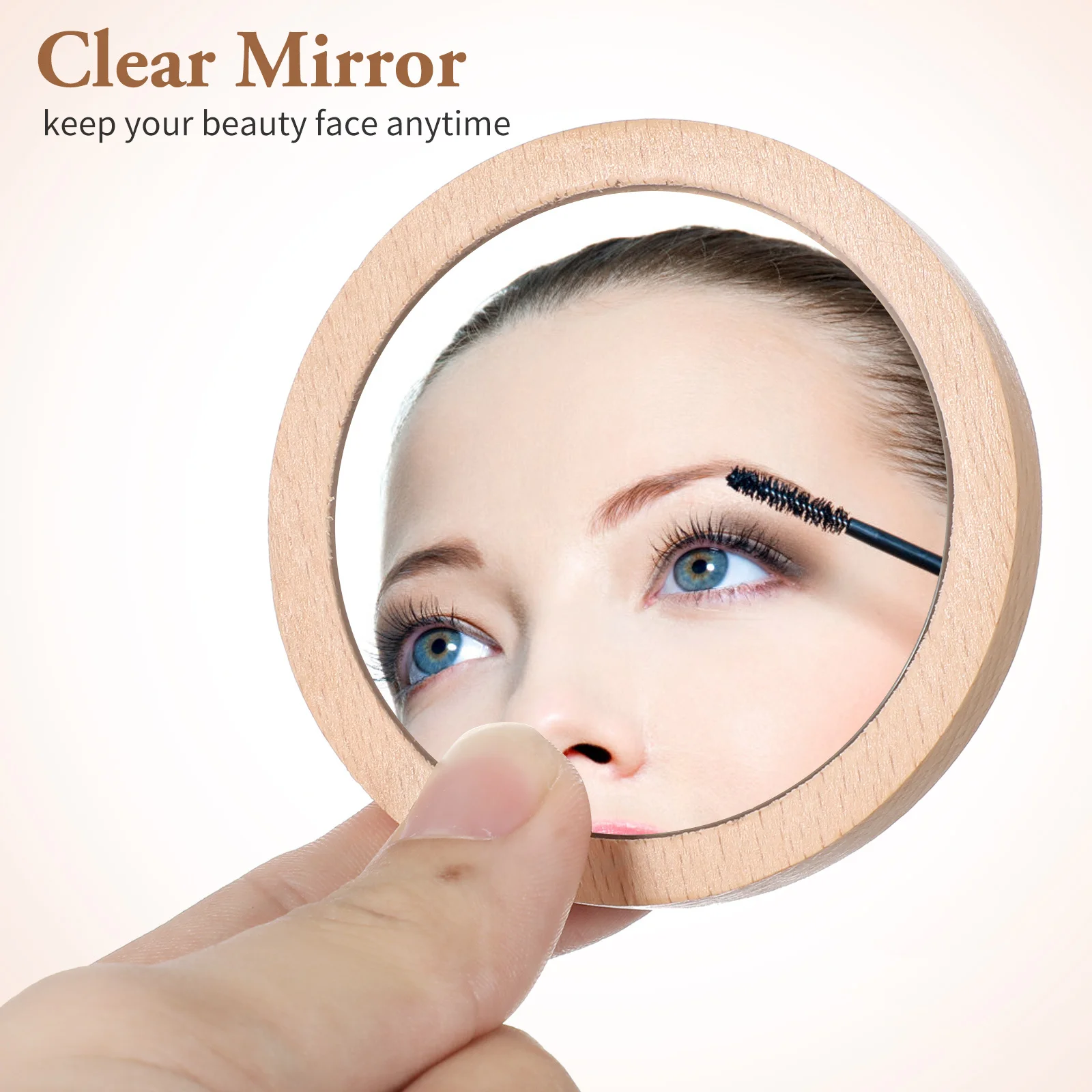 2Pcs Mini Makeup Mirror Round Compact Portable Wood Glass Lightweight Pocket Mirror Clear Travel Gift for Women