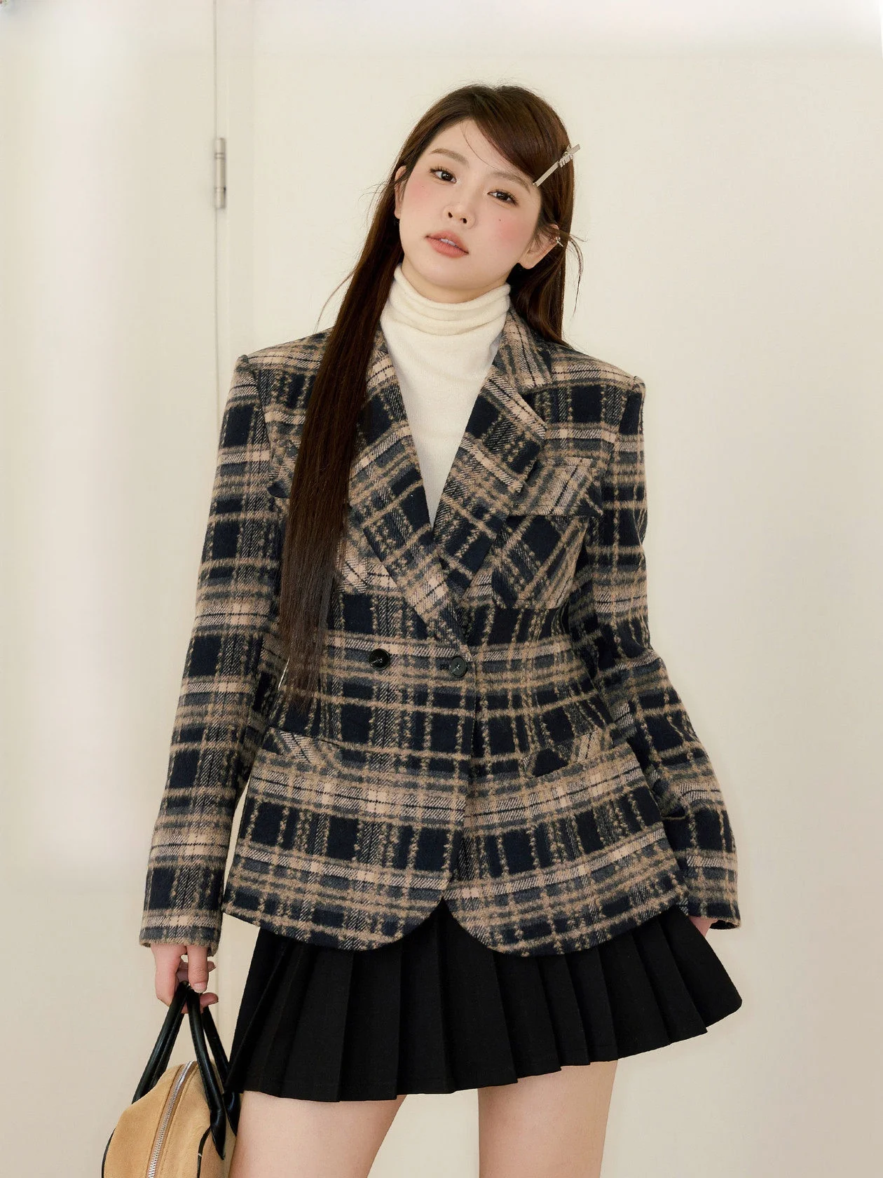 

plus Size Tweed Suit Jaet Feifei Studio Plaid Woolen Outerwear for Plump Women Autumn Winter Faion Ladies Coats