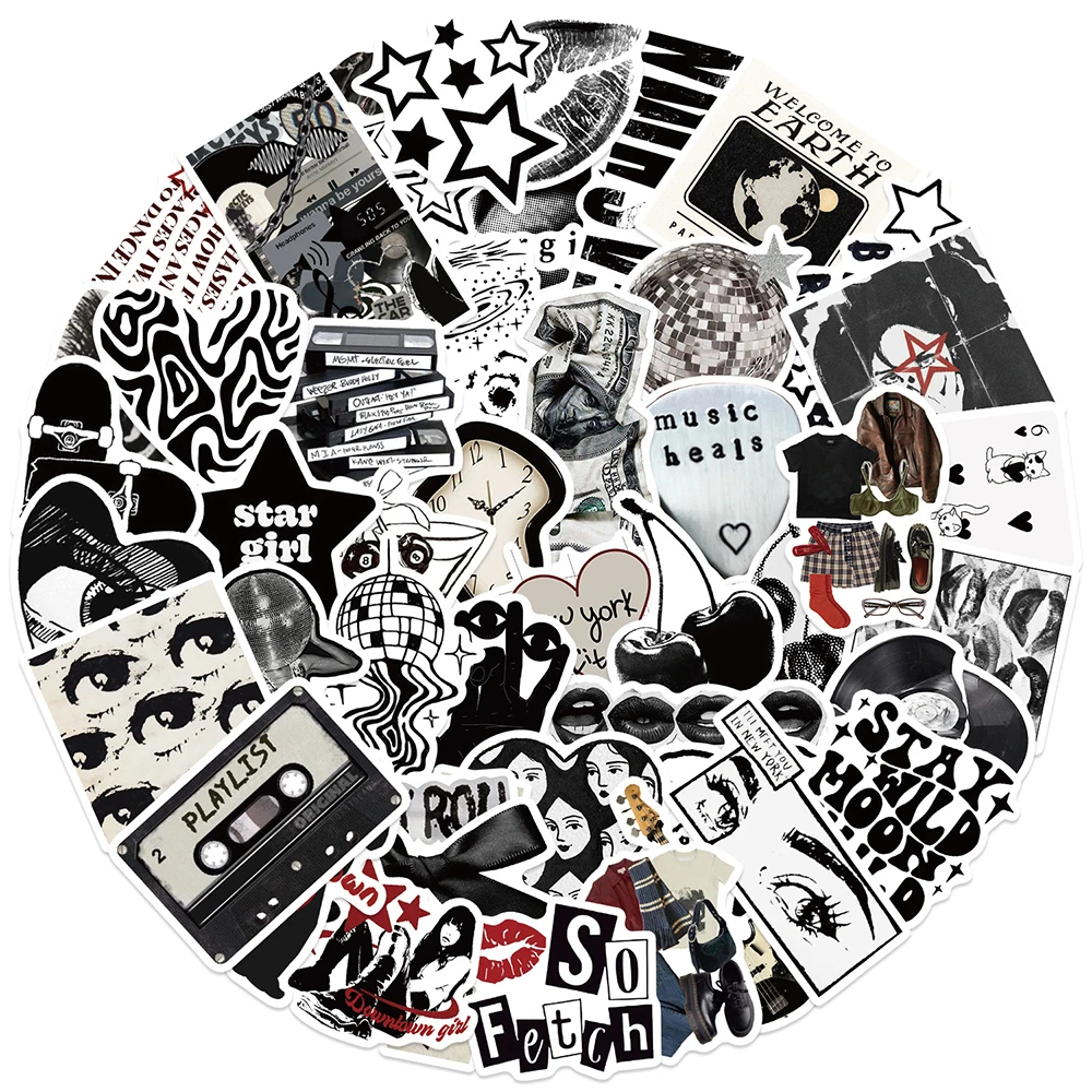 10/30/50PCSสีดําY2Kการ์ตูนความงามสติกเกอร์กันน้ําGraffitiโทรศัพท์กรณีแล็ปท็อปRetro INSสไตล์Coolสติกเกอร์ตกแต่ง