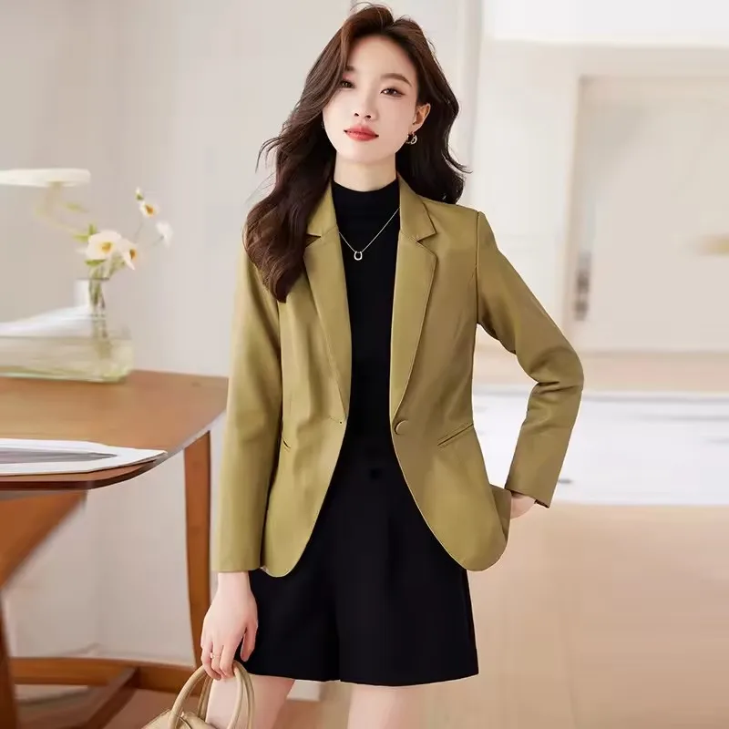 Einfache PU Leder Frauen Blazer und Jacken Herbst Winter Kleidung Eine Taste Anzug Mantel Büro Damen Elegante Weibliche Oberbekleidung