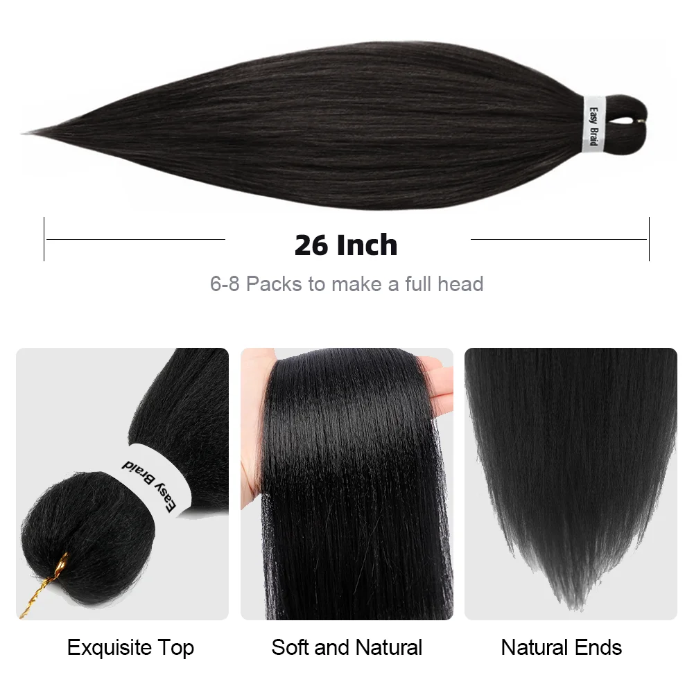 Tranças pré esticadas fácil de crochê torção, cabelo trançado EZ, extensão sintética profissional, cabelo Jumbo macio, 26"