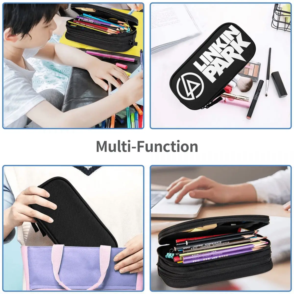 Large Pen Box Linkinpark Rock Music Band Office Accessories Vintage Logo Double Layer Pencil Bag Girl Make Up Bag Suprise Gift