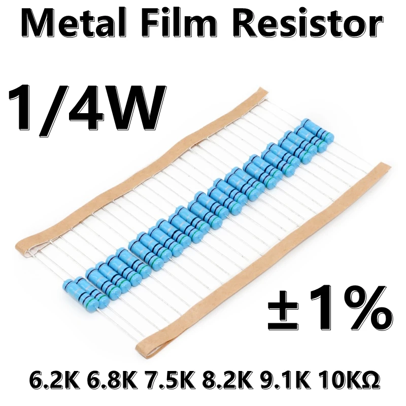 

(100pcs) 1/4W Metal Film Resistor 1% five color ring precision resistor 6.2K 6.8K 7.5K 8.2K 9.1K 10KΩ