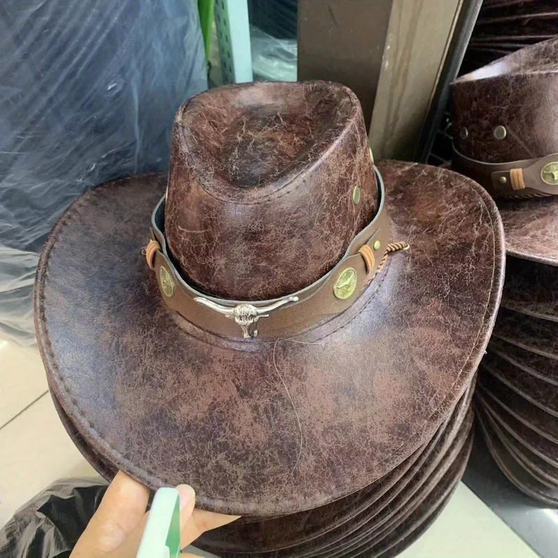 Western Cowboy Hat，Cattle Head Buckle，Rivet，Wide Edge，Men and Women Are Suitable for Spring, Summer and Autumn Outdoor Sun Prote