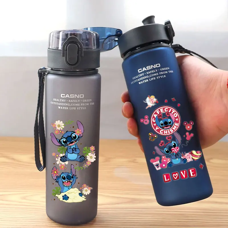 Lilo & Stitch-taza de agua de plástico transparente para niños, botella de agua deportiva de gran capacidad para exteriores, 560/600/400ML